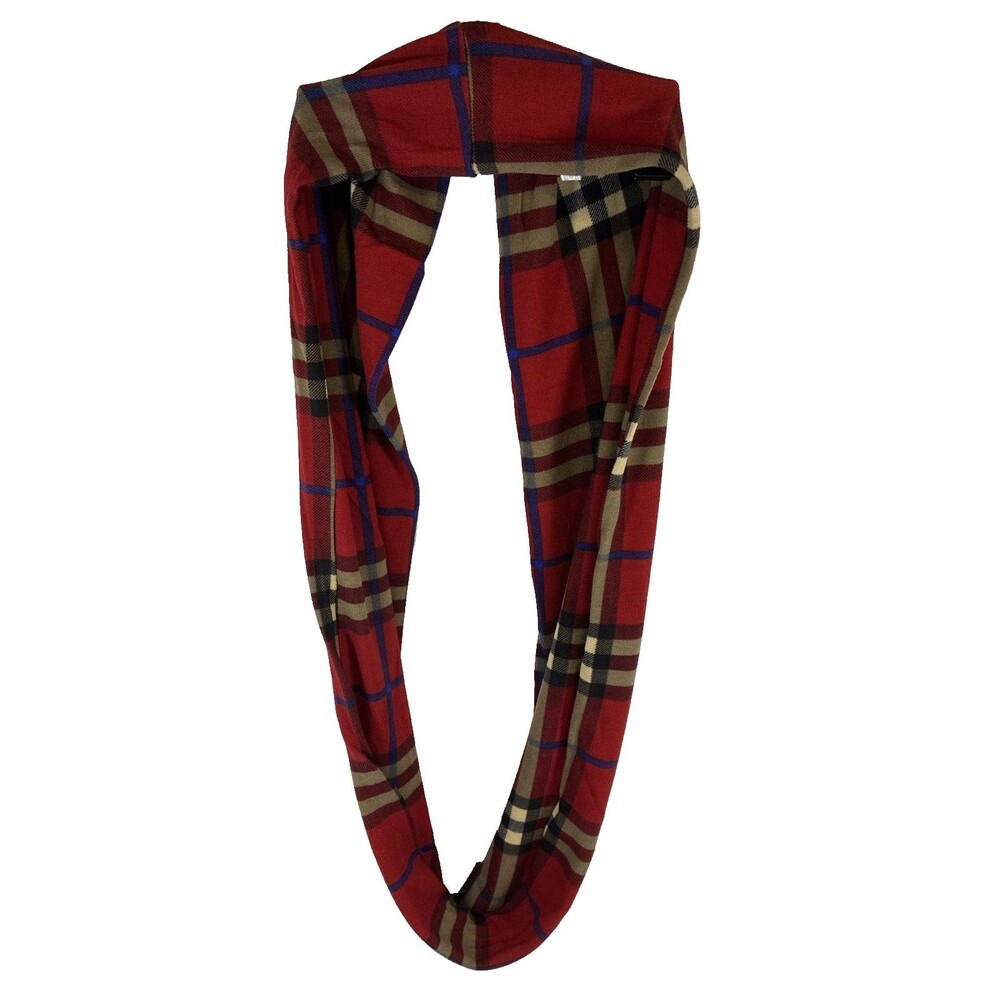Plaid Infinity Scarf Red Blue, Gray, Cream, Tartan, Polyester, New, Unworn 66x10